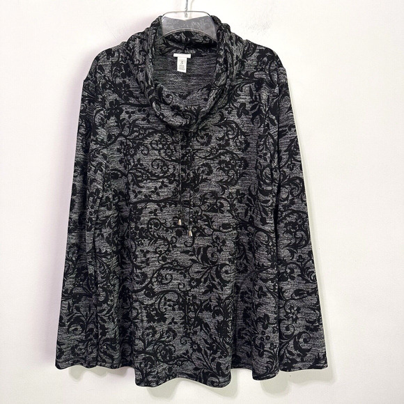 Chicos Weekends Lavish Lace Cowl Neck Knit Tunic 3 Size XL Long Sleeve Cozy - Picture 1 of 11